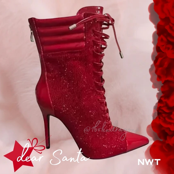 NWT HOLIDAY RIBBON RED CHRISTMAS BOOTIES Rose Red Dress Boots - Picture 3 of 16